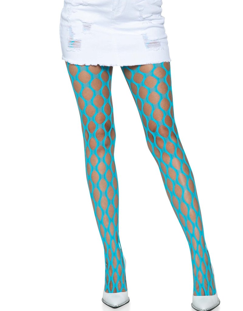 Leg Avenue Jumbo Pothole Net Tights - Neon Blue - O/S