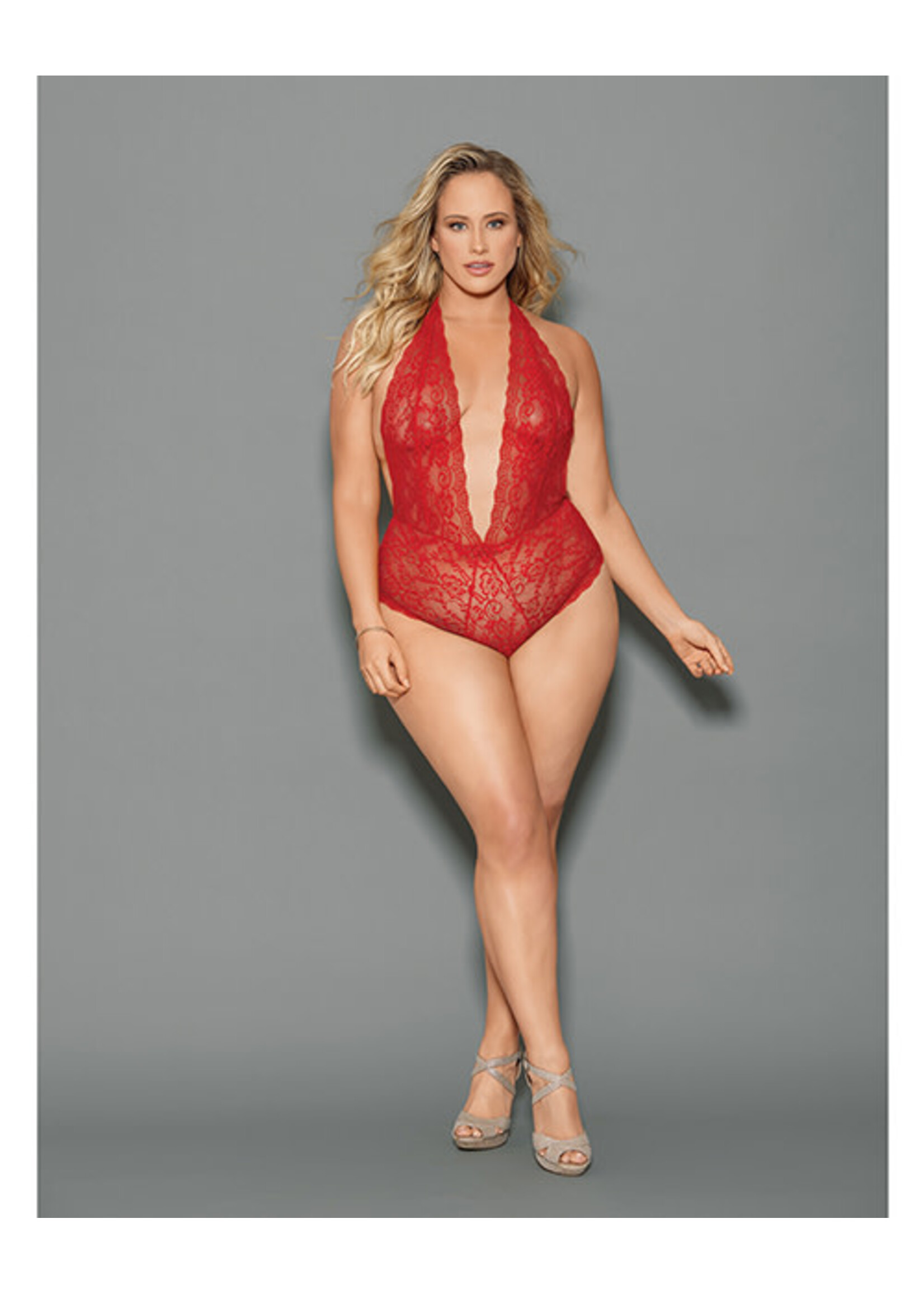 Escante Euphoria Halter Tie Open Crotch & Butt Teddy - Red - Queen Size