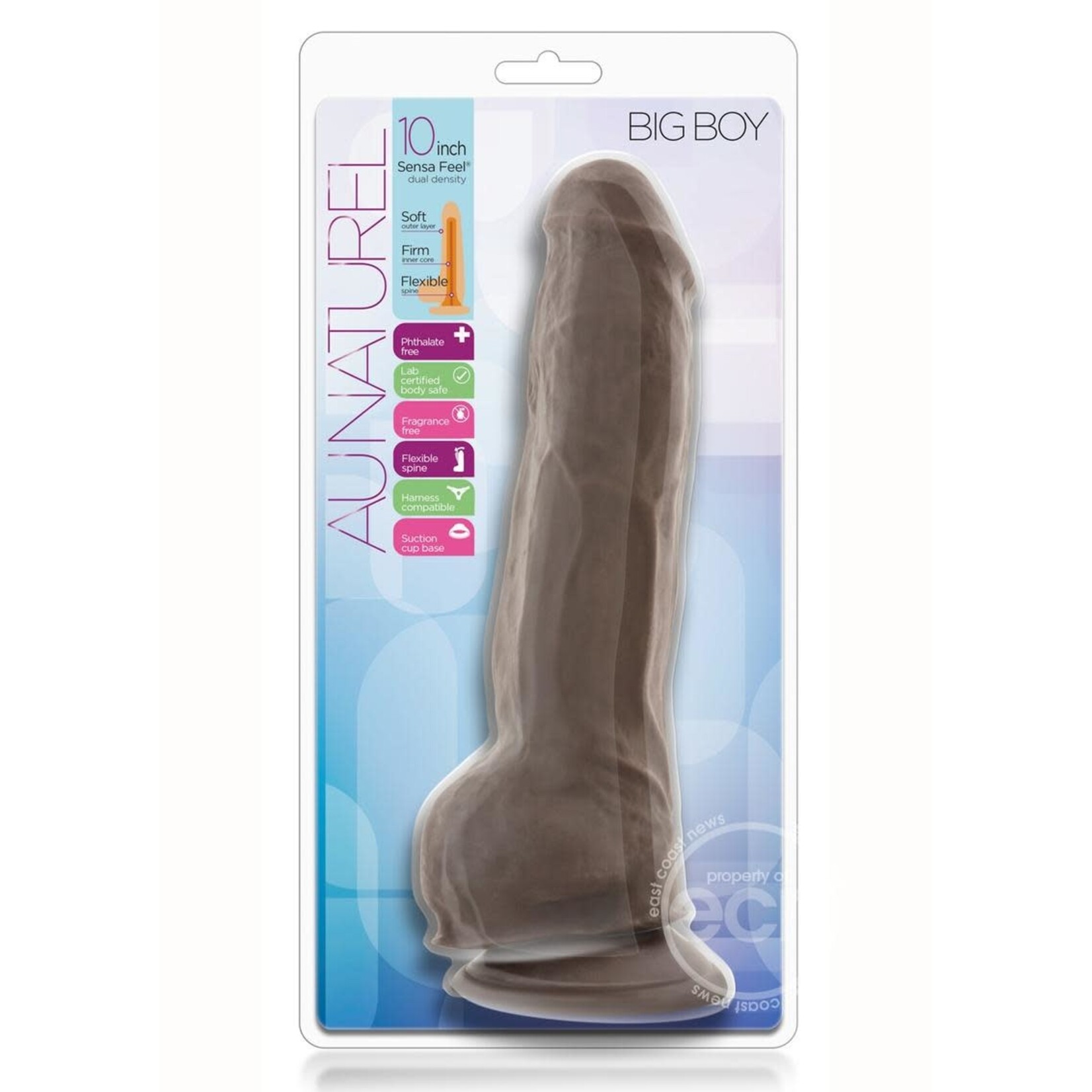 Blush Novelties Au Naturel Big Boy Dildo with Balls 10in - Chocolate