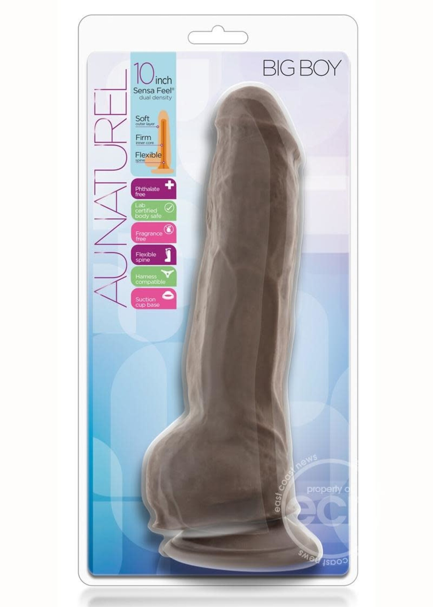 Blush Novelties Au Naturel Big Boy Dildo with Balls 10in - Chocolate