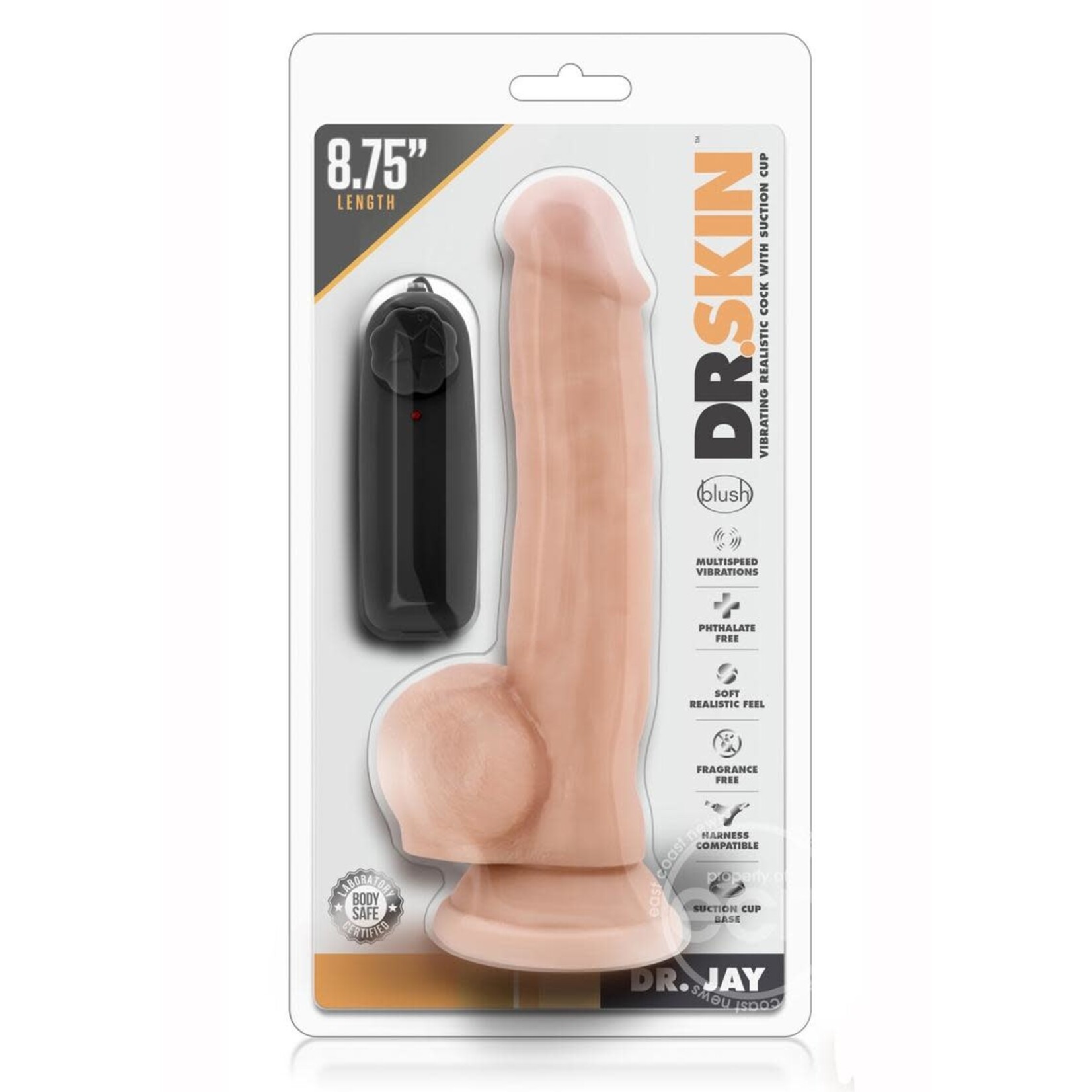 Blush Novelties Dr. Skin - Dr. Jay - 8.75 Inch Vibrating Cock With Suction Cup - Vanilla