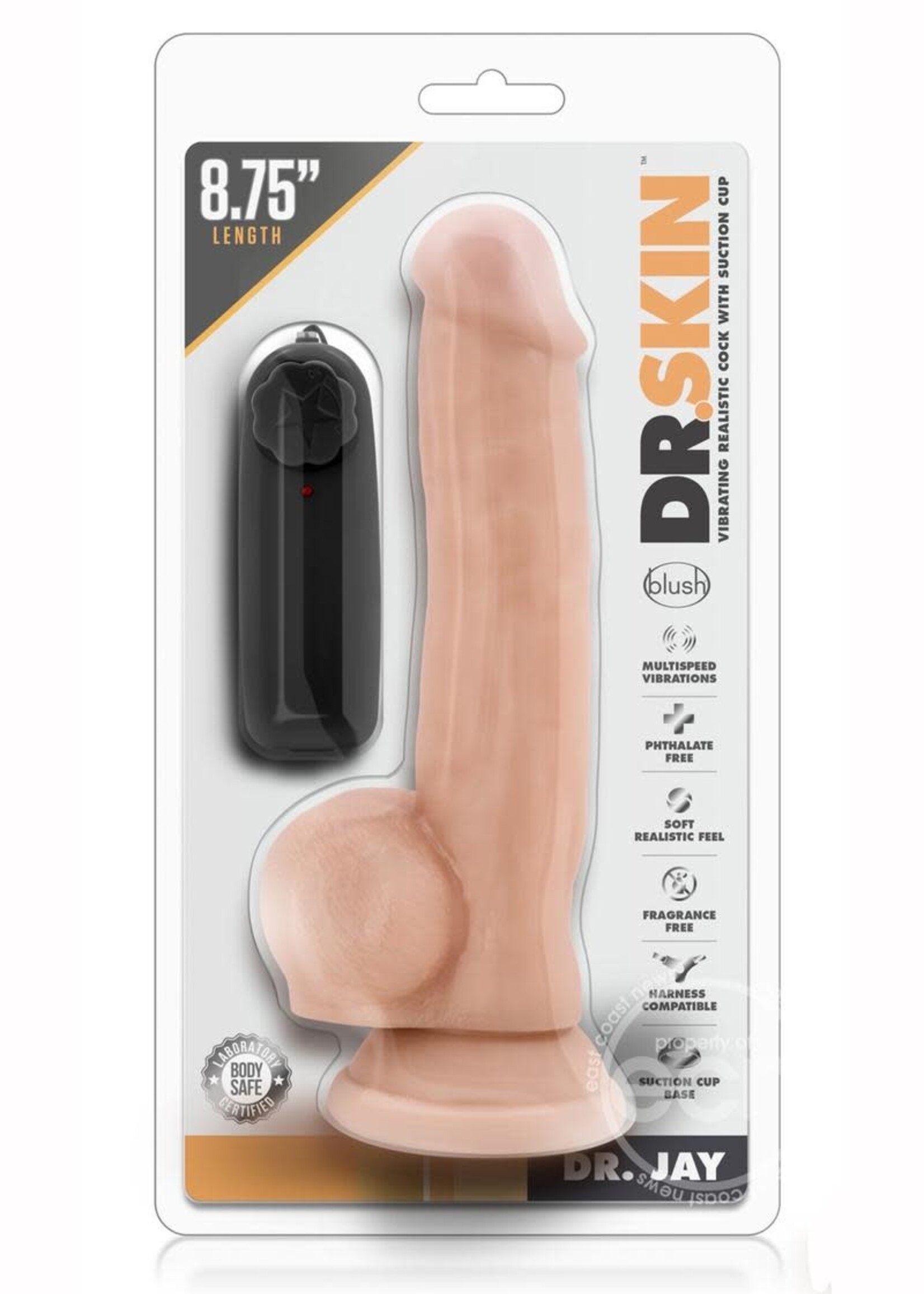 Blush Novelties Dr. Skin - Dr. Jay - 8.75 Inch Vibrating Cock With Suction Cup - Vanilla