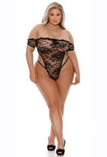 Barely Bare Barely Bare Lace Thong Teddy - Plus Size - Black