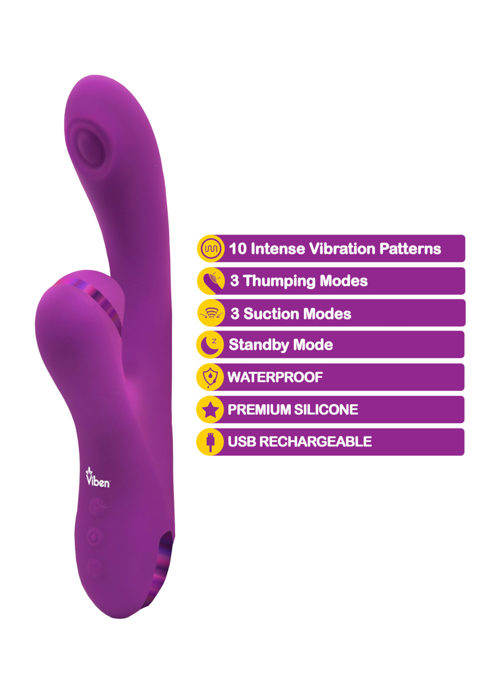 Viben Zazzle - Berry - Rechargeable Thumping and Suction Rabbit