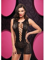 Baci Lace & Fishnet Halter Dress - O/S