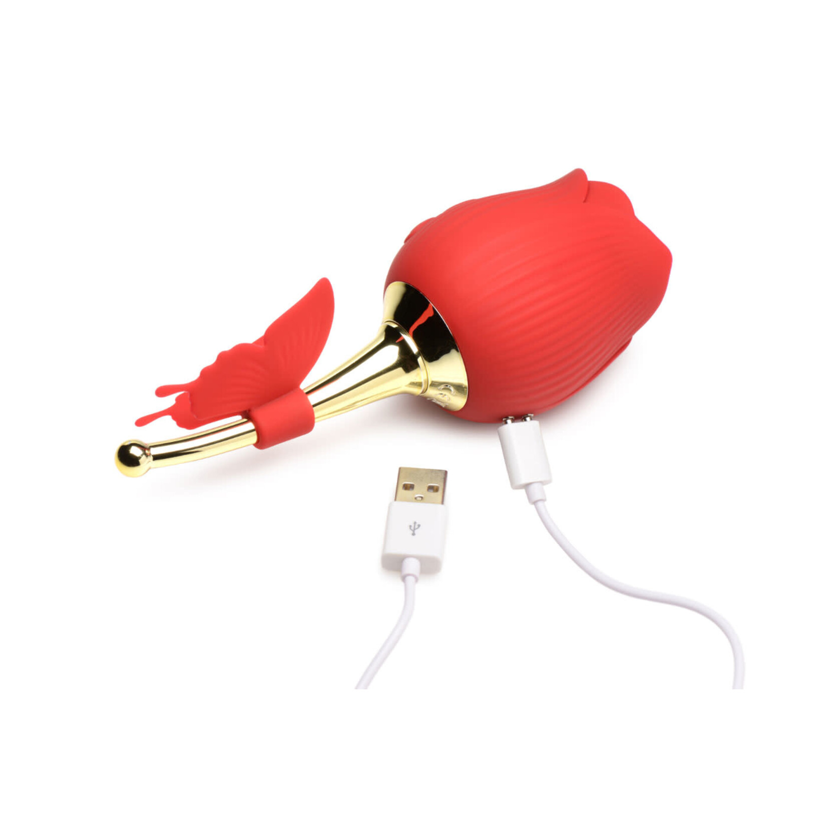 XR Brands inmi Bloomgasm Flutter Rose Sucking Rose With Butterfly Teaser - Red