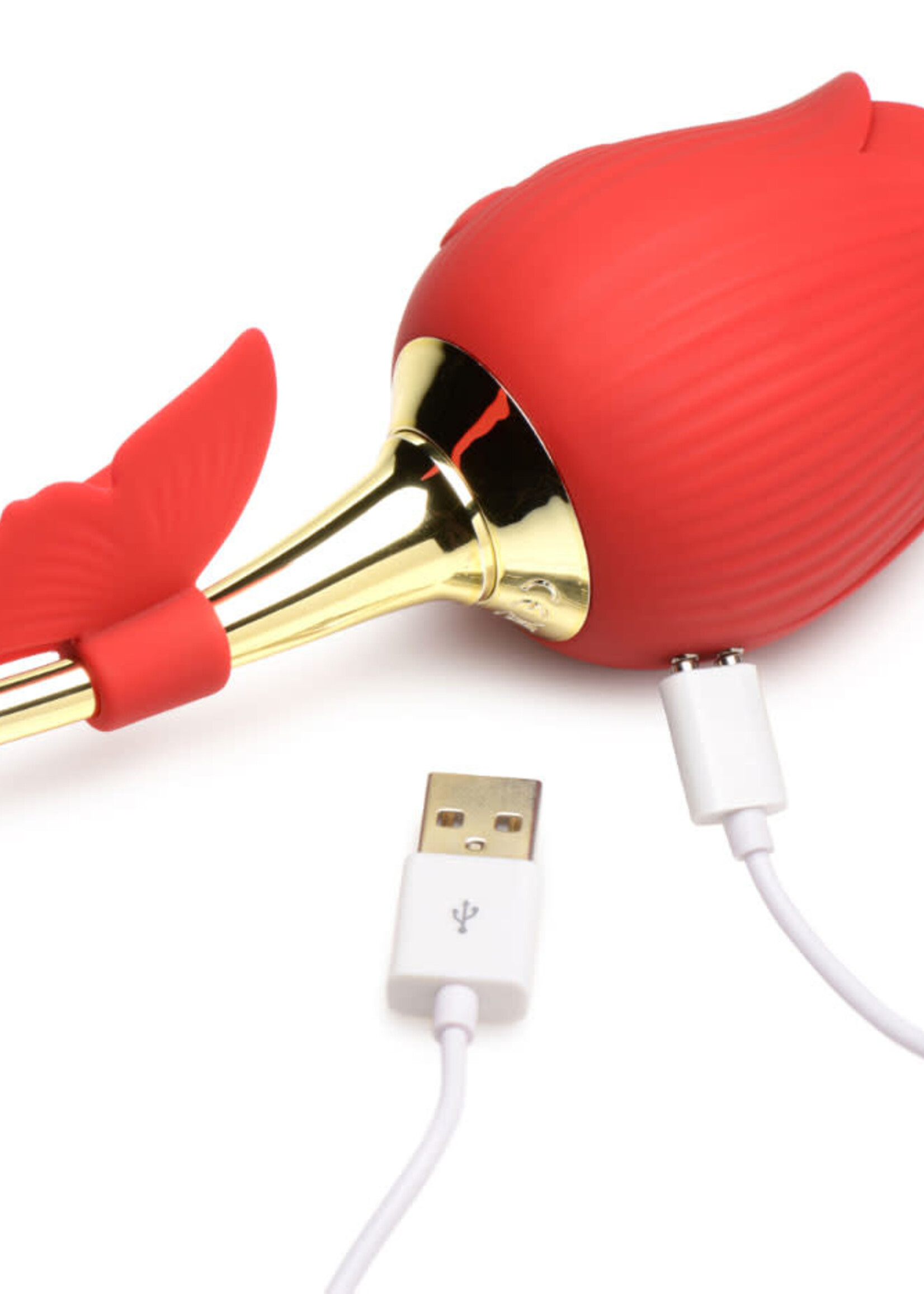 XR Brands inmi Bloomgasm Flutter Rose Sucking Rose With Butterfly Teaser - Red