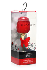 XR Brands inmi Bloomgasm Flutter Rose Sucking Rose With Butterfly Teaser - Red