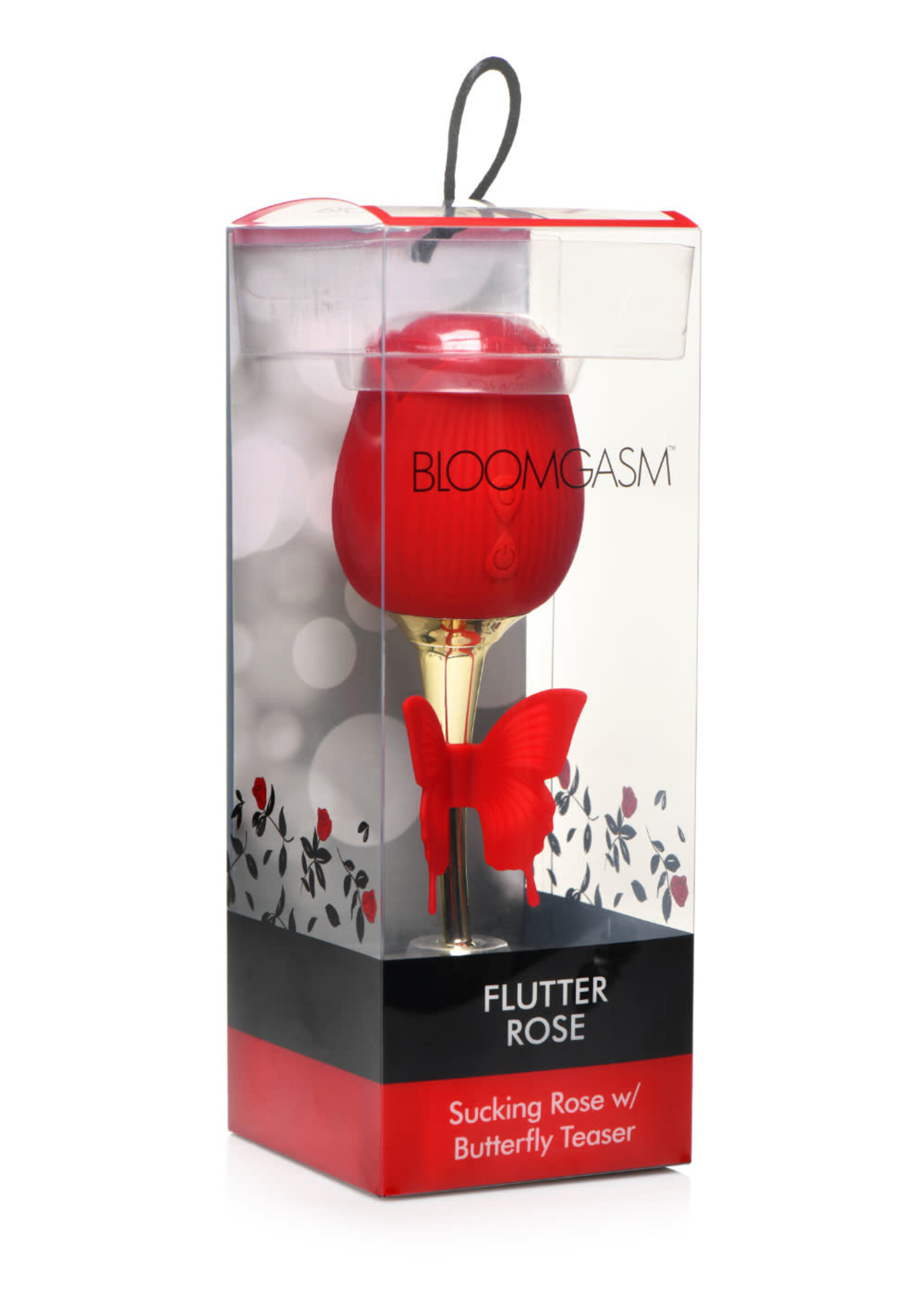 XR Brands inmi Bloomgasm Flutter Rose Sucking Rose With Butterfly Teaser - Red