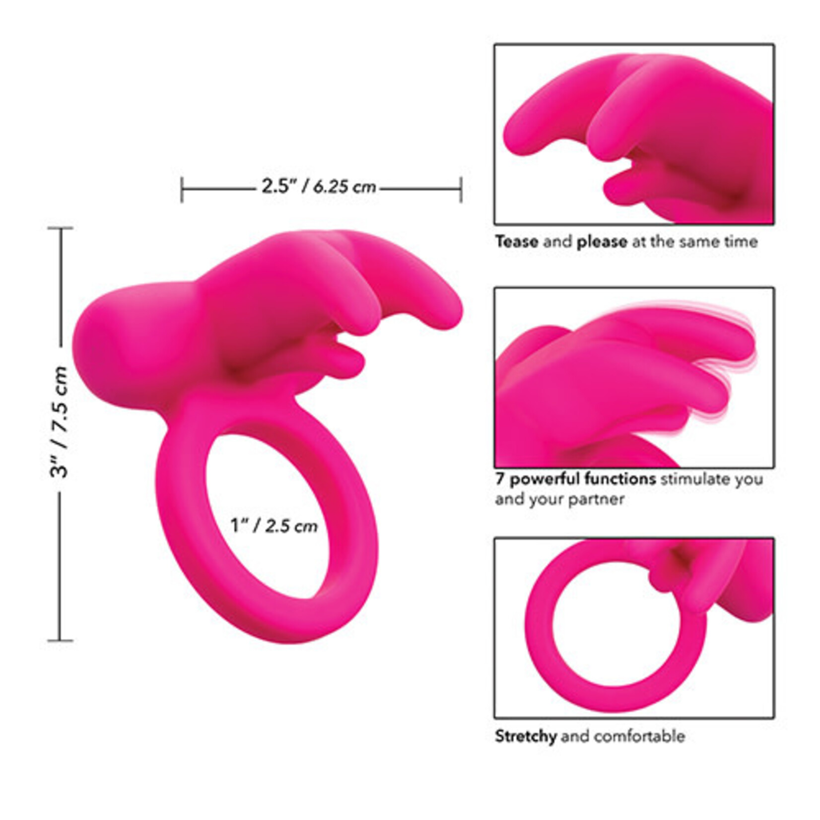Calexotics Calexotics Silicone Rechargeable Triple Clit Flicker Cock Ring - Pink