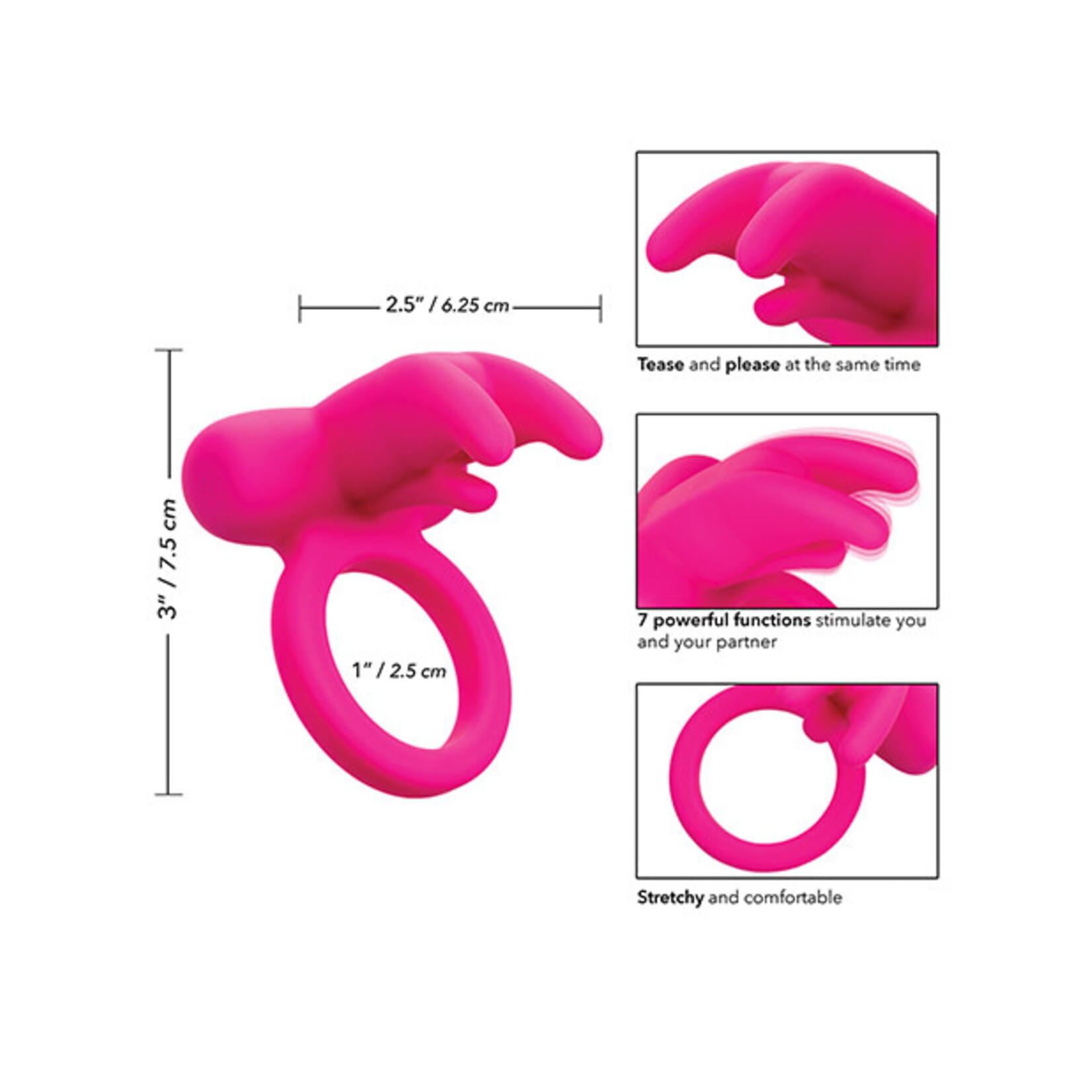 Calexotics Calexotics Silicone Rechargeable Triple Clit Flicker Cock Ring - Pink