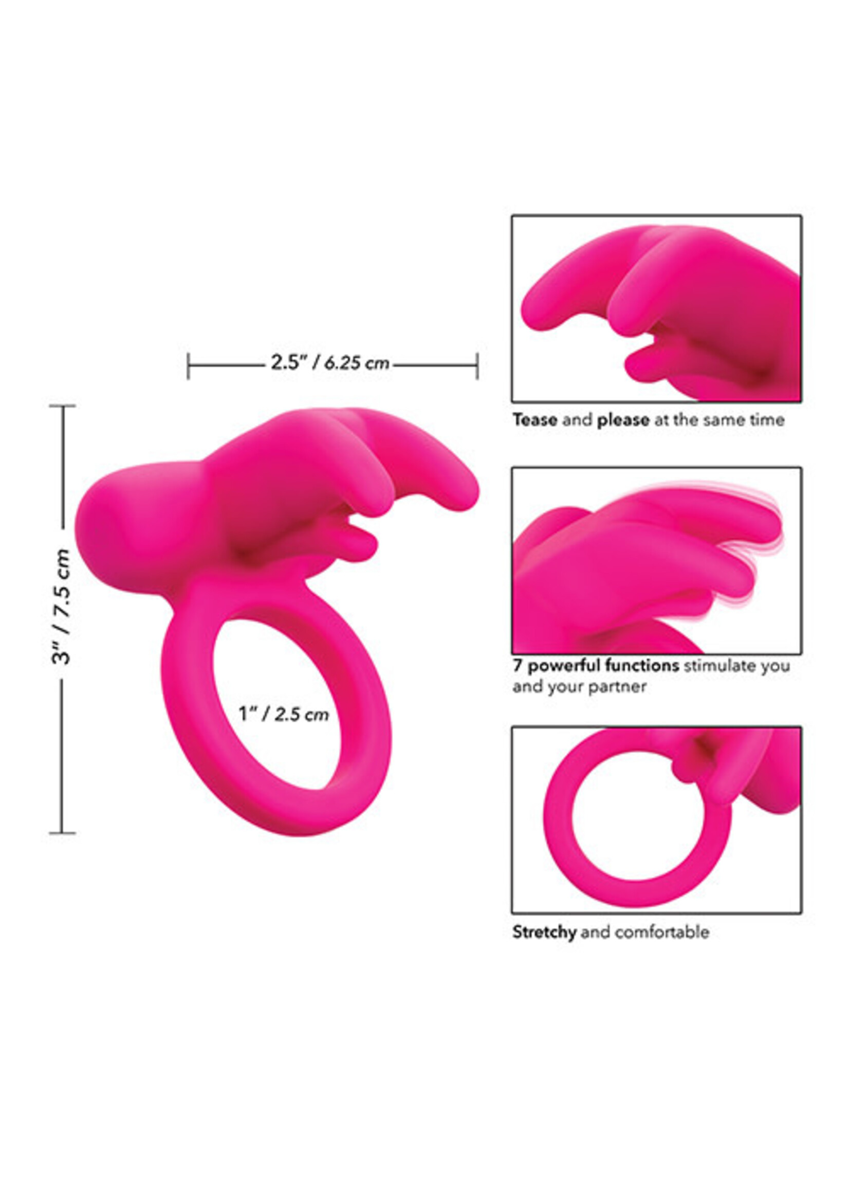 Calexotics Calexotics Silicone Rechargeable Triple Clit Flicker Cock Ring - Pink