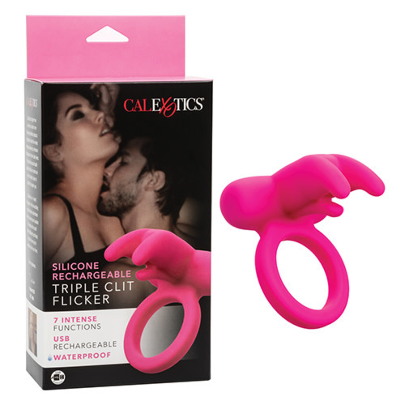 Calexotics Calexotics Silicone Rechargeable Triple Clit Flicker Cock Ring - Pink