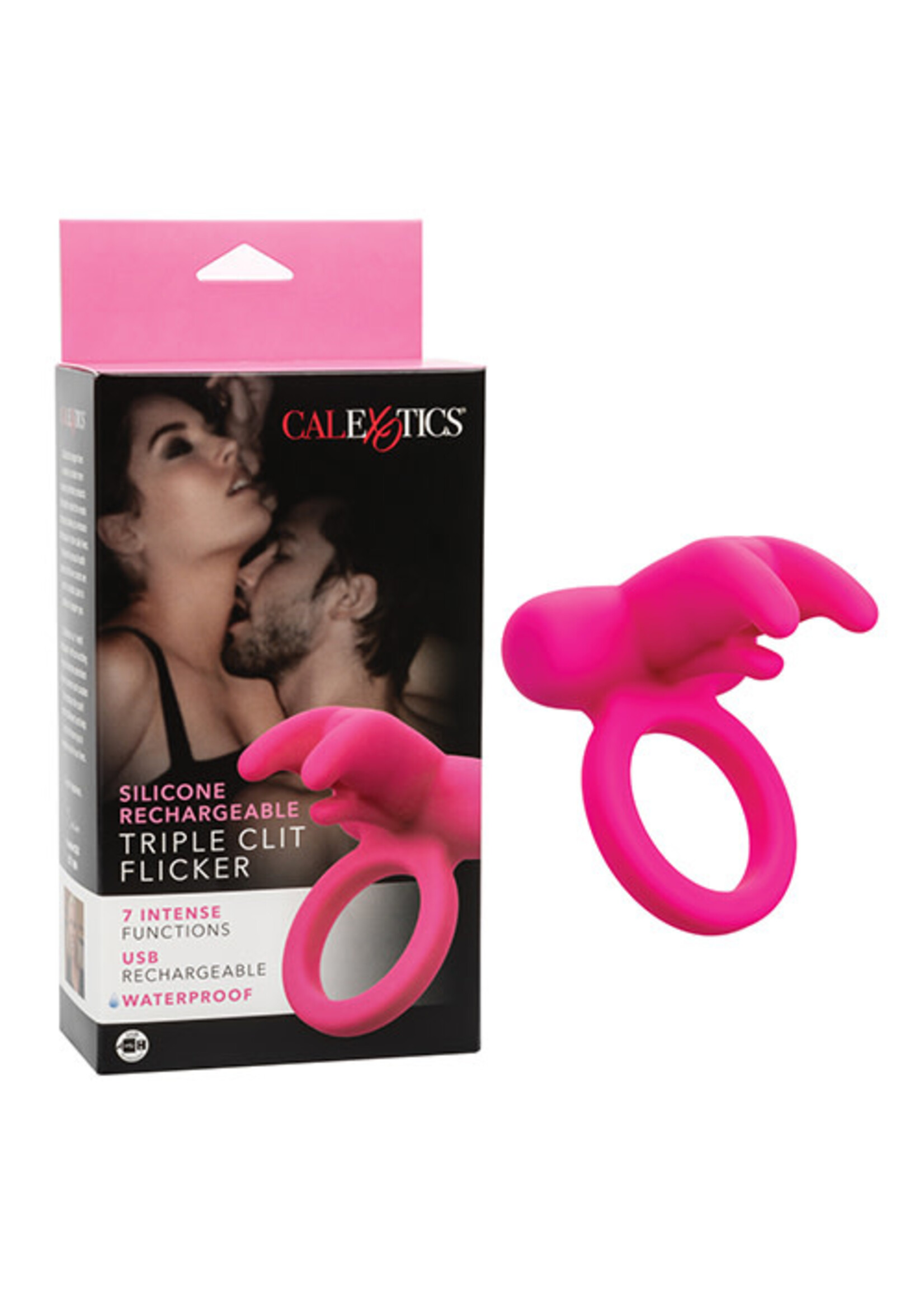 Calexotics Calexotics Silicone Rechargeable Triple Clit Flicker Cock Ring - Pink