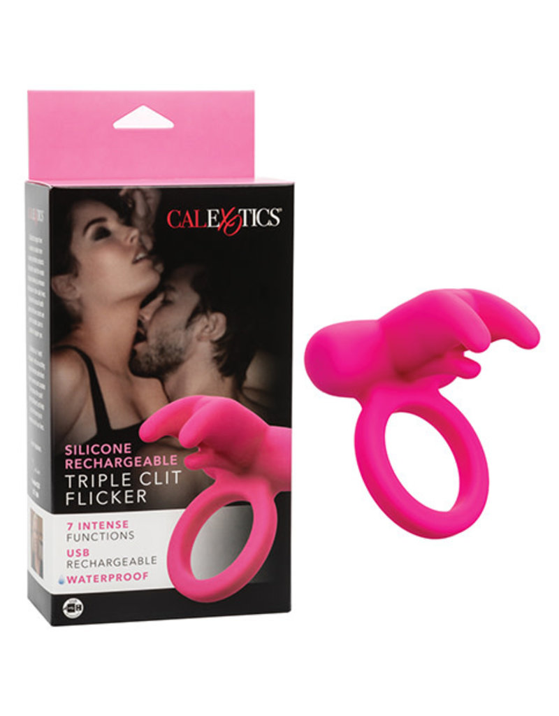 Calexotics Calexotics Silicone Rechargeable Triple Clit Flicker Cock Ring - Pink