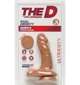 Doc Johnson The D Super D Ultraskyn Dildo with Balls 6in - Caramel