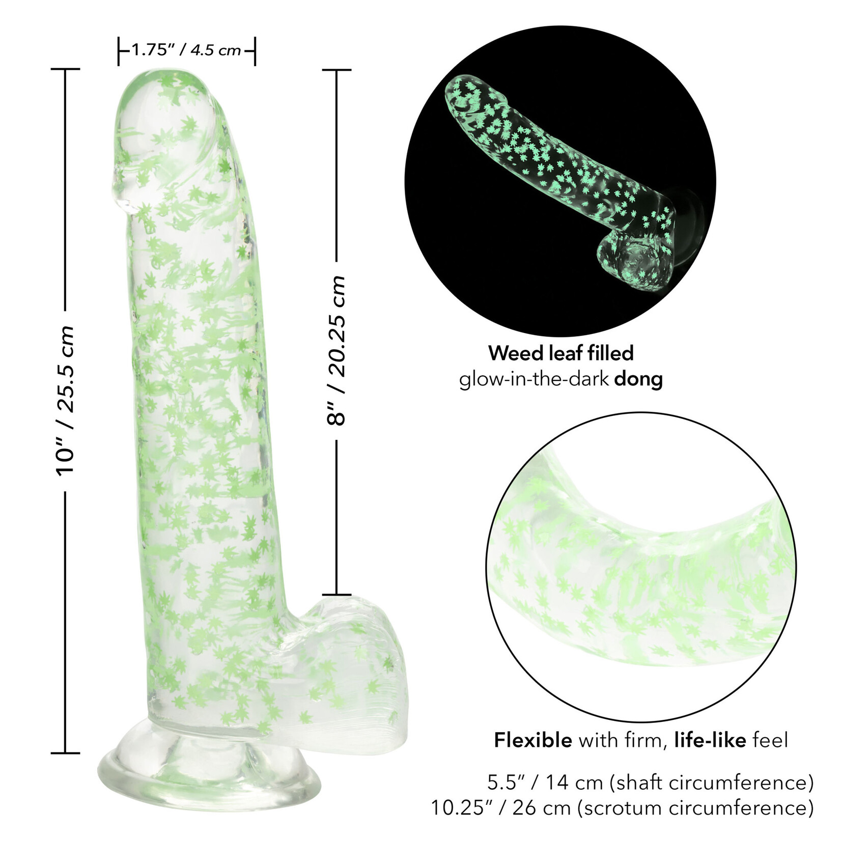 Calexotics Naughty Bits I Leaf Dick Glow In The Dark Weed Leaf Dildo
