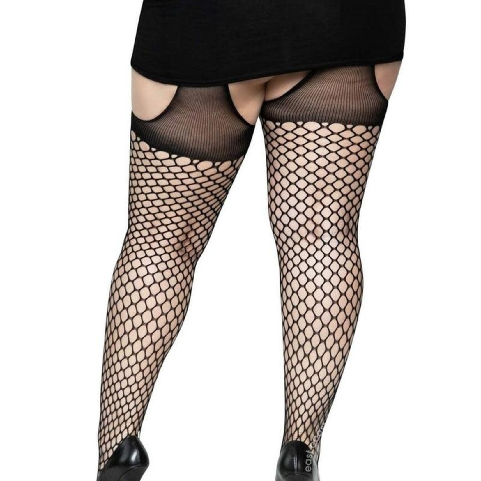 Leg Avenue Leg Avenue Oval Net Suspender Hose with Opaque Top - 1X/2X - Black