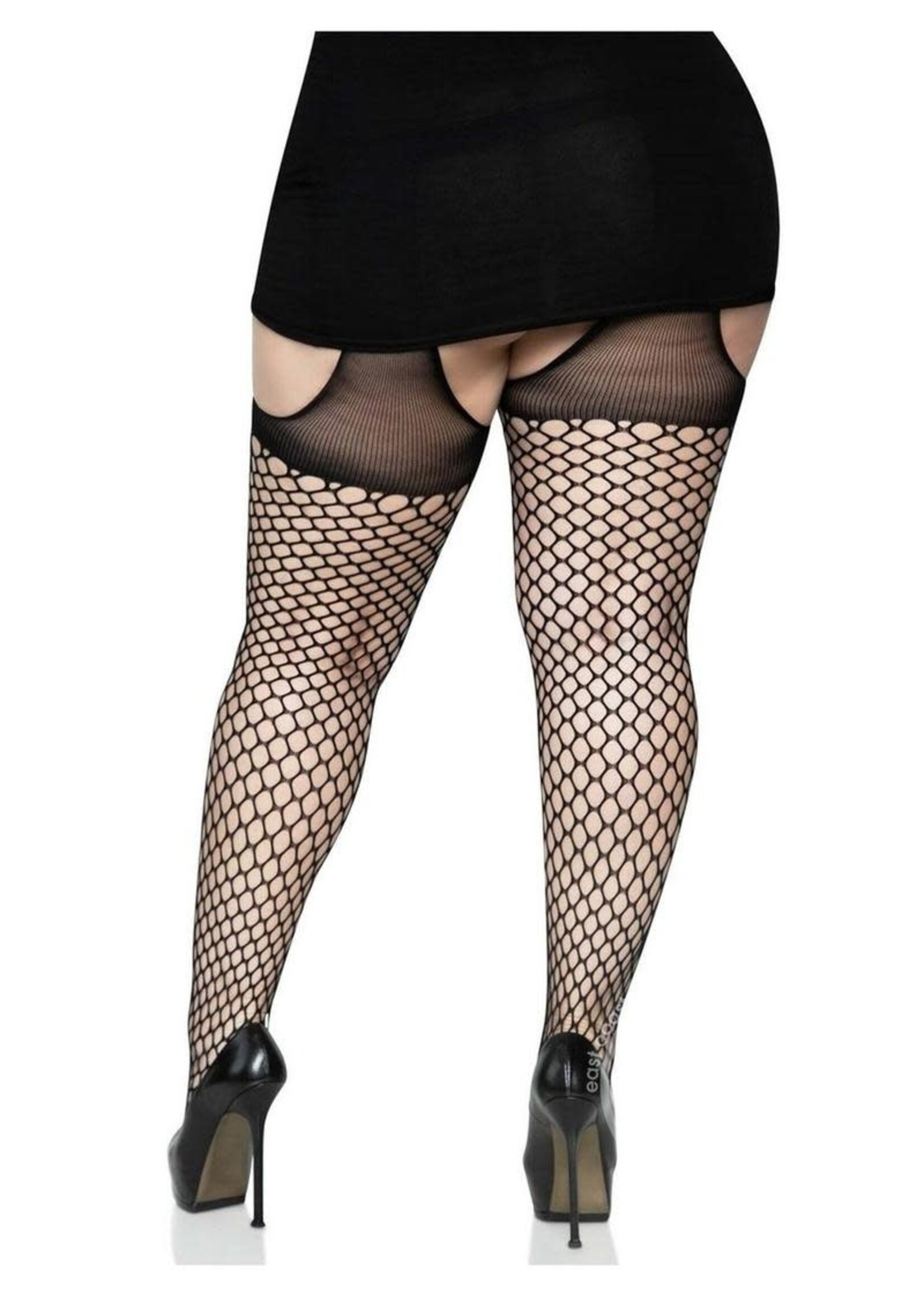 Leg Avenue Leg Avenue Oval Net Suspender Hose with Opaque Top - 1X/2X - Black