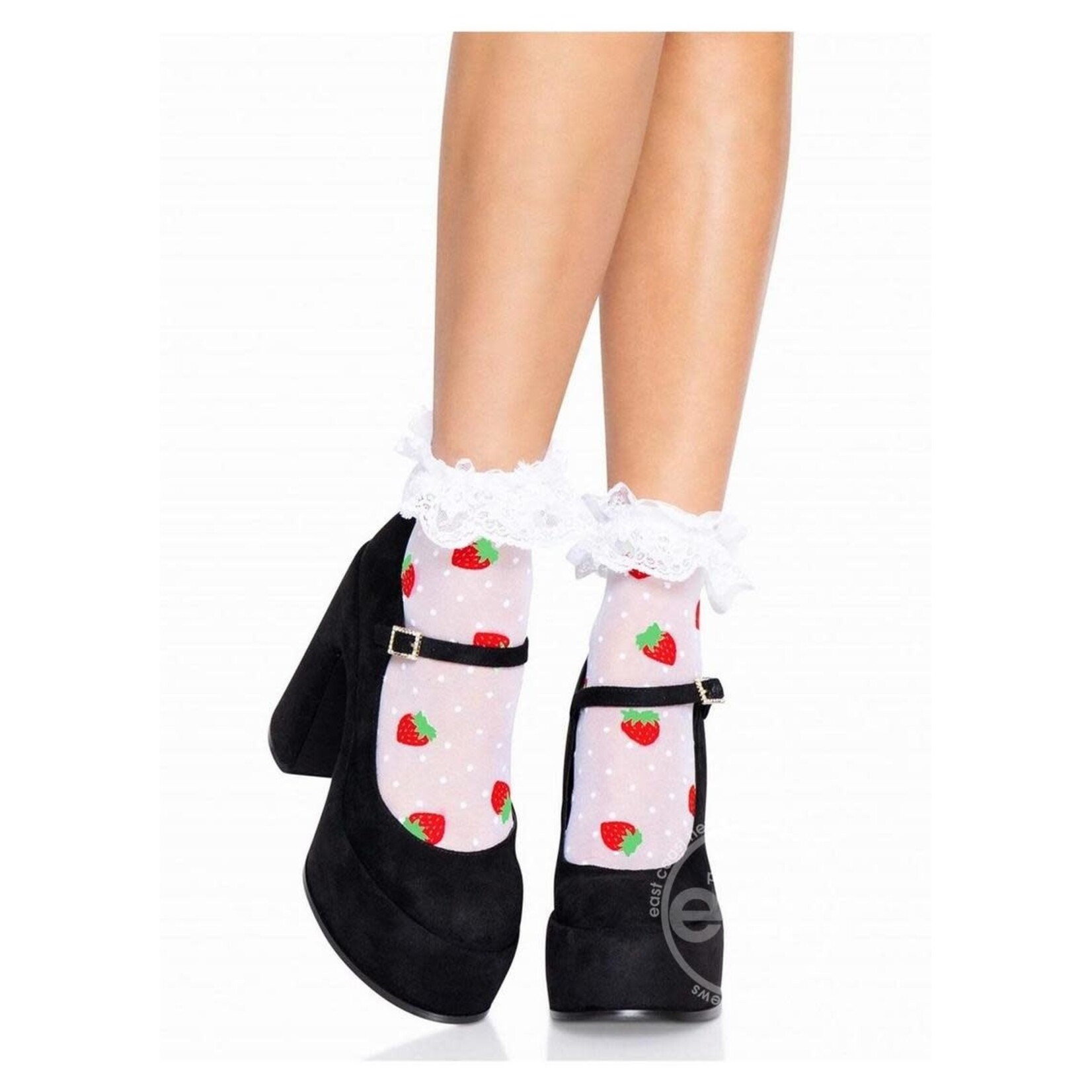 Leg Avenue Leg Avenue Strawberry Polka Dot Ruffle Top Anklets - O/S - White/Red