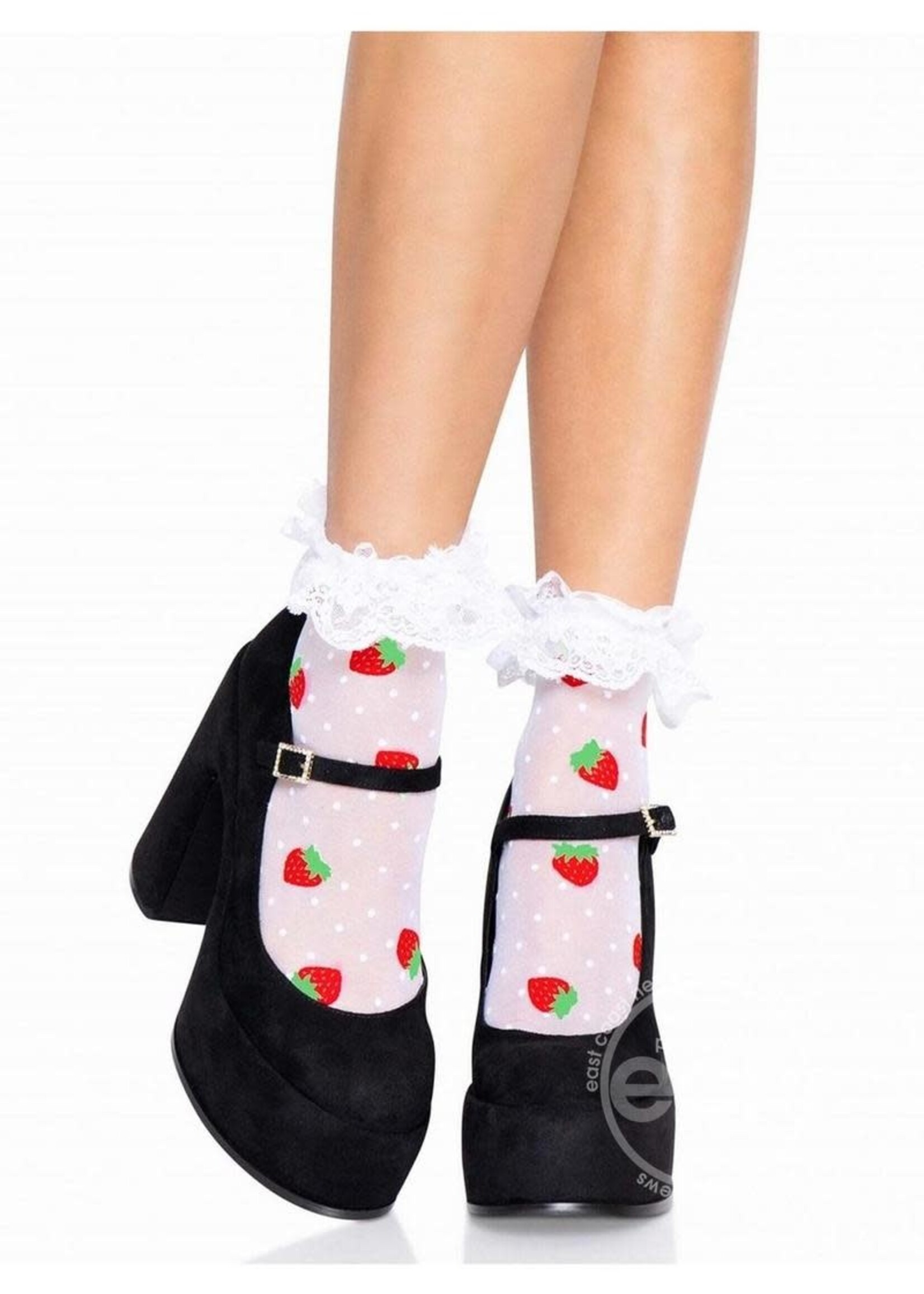 Leg Avenue Leg Avenue Strawberry Polka Dot Ruffle Top Anklets - O/S - White/Red