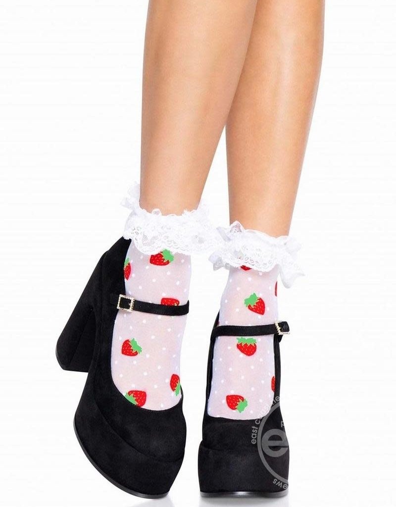 Leg Avenue Leg Avenue Strawberry Polka Dot Ruffle Top Anklets - O/S - White/Red