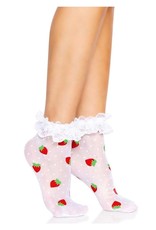 Leg Avenue Leg Avenue Strawberry Polka Dot Ruffle Top Anklets - O/S - White/Red