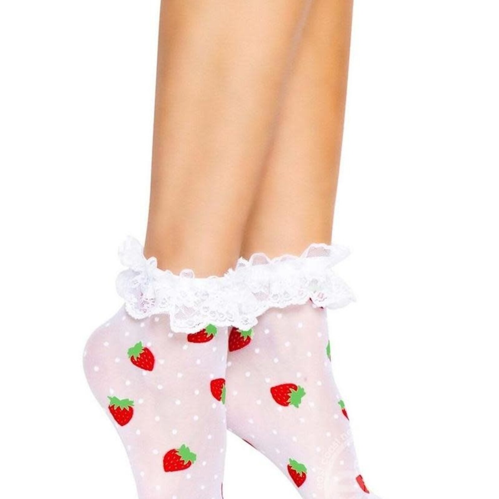 Leg Avenue Leg Avenue Strawberry Polka Dot Ruffle Top Anklets - O/S - White/Red