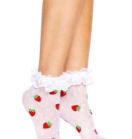 Leg Avenue Leg Avenue Strawberry Polka Dot Ruffle Top Anklets - O/S - White/Red