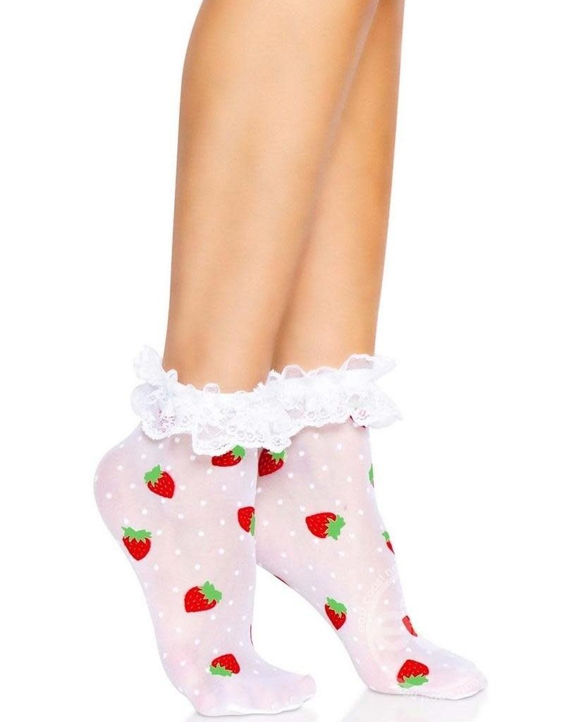 Leg Avenue Leg Avenue Strawberry Polka Dot Ruffle Top Anklets - O/S - White/Red