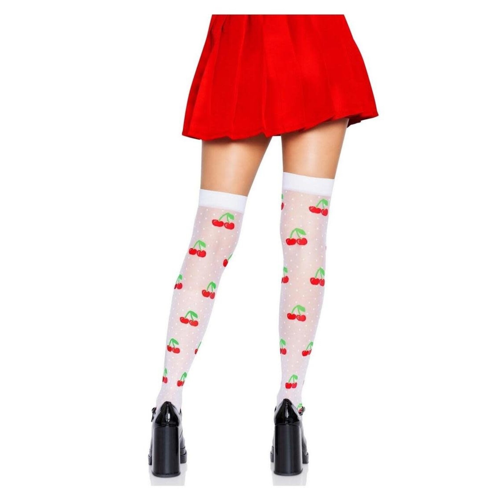 Leg Avenue Leg Avenue Spandex Sheer Polka Dot Cherry Thigh Highs - O/S