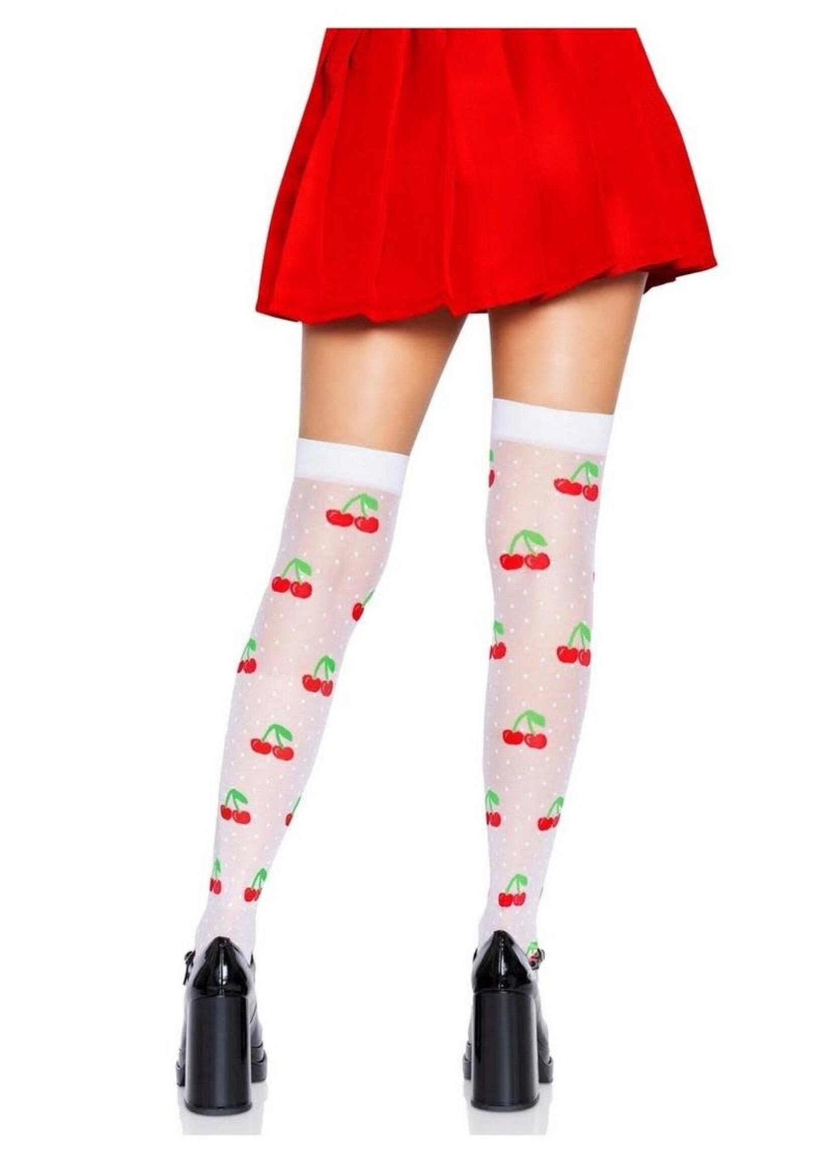 Leg Avenue Leg Avenue Spandex Sheer Polka Dot Cherry Thigh Highs - O/S