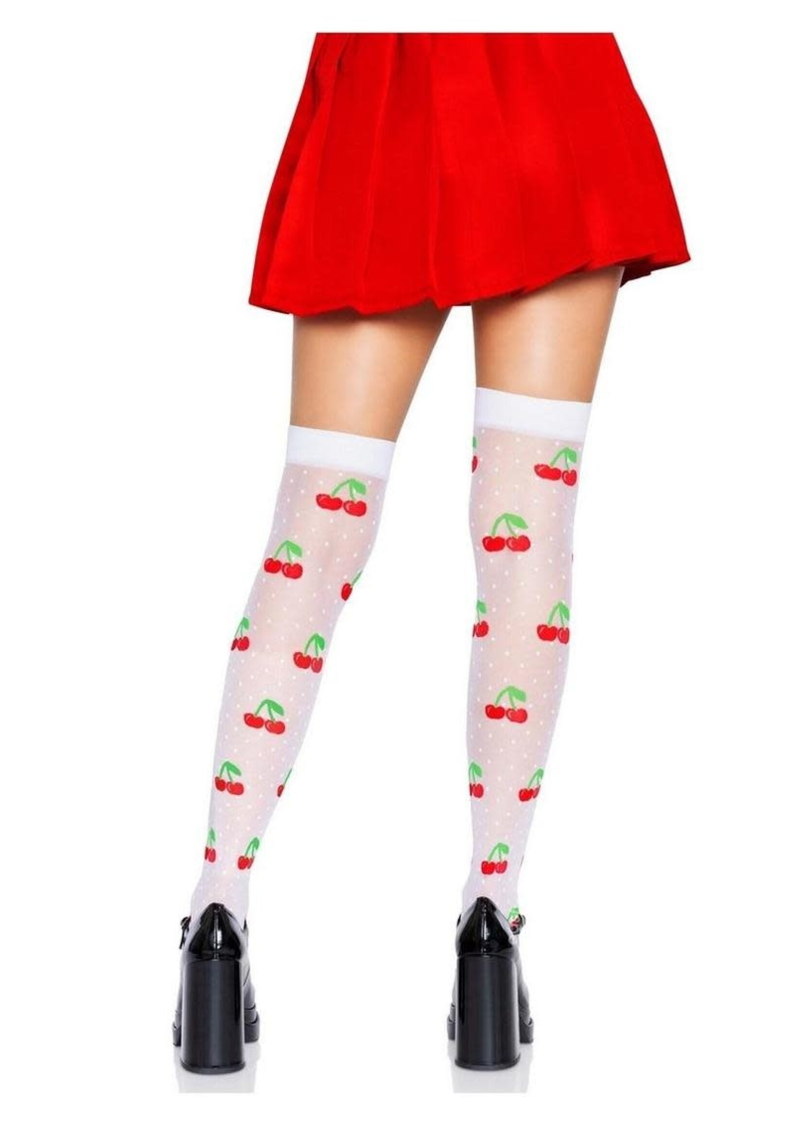 Leg Avenue Leg Avenue Spandex Sheer Polka Dot Cherry Thigh Highs - O/S