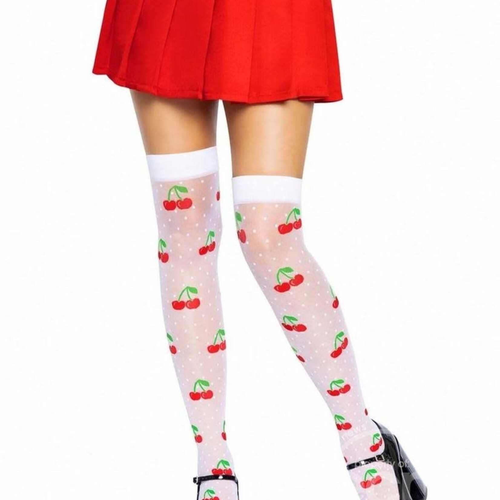 Leg Avenue Leg Avenue Spandex Sheer Polka Dot Cherry Thigh Highs - O/S
