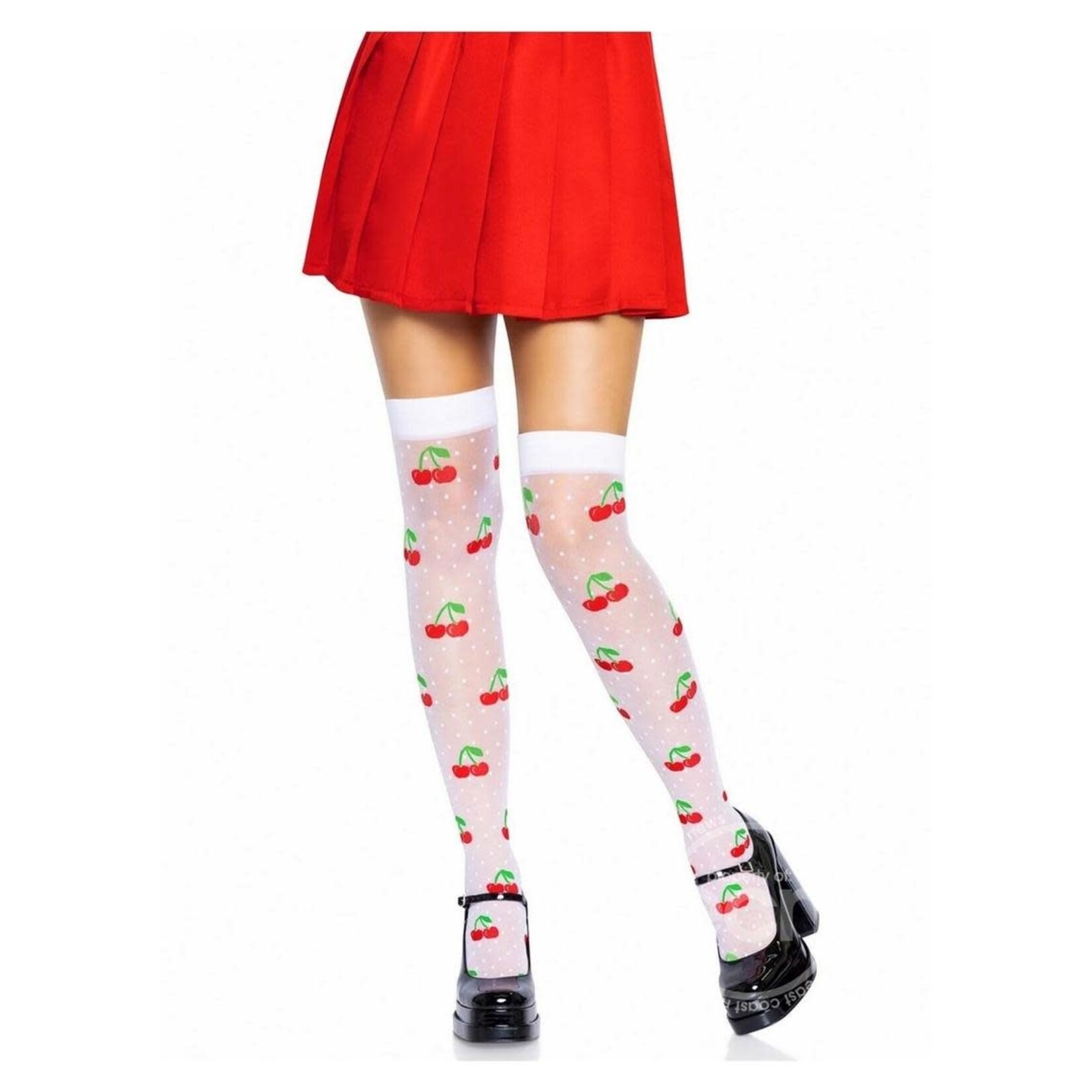 Leg Avenue Leg Avenue Spandex Sheer Polka Dot Cherry Thigh Highs - O/S