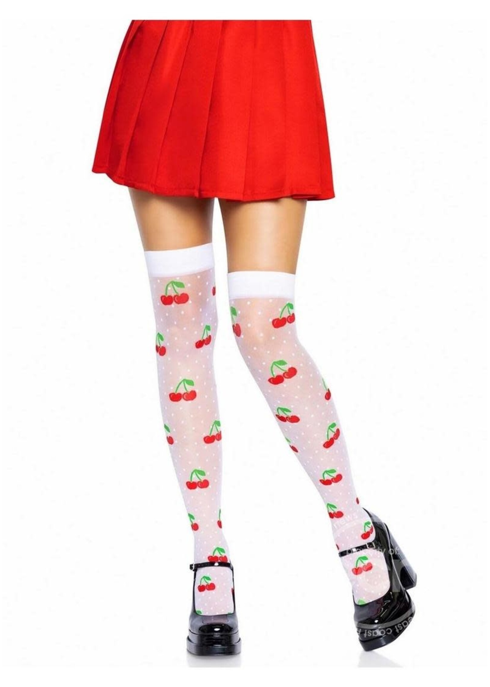 Leg Avenue Leg Avenue Spandex Sheer Polka Dot Cherry Thigh Highs - O/S