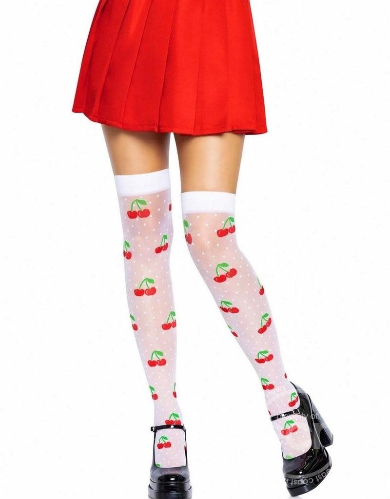 Leg Avenue Leg Avenue Spandex Sheer Polka Dot Cherry Thigh Highs - O/S