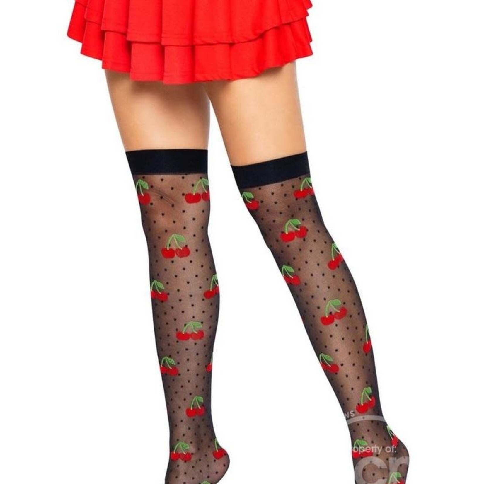 Leg Avenue Leg Avenue Spandex Sheer Polka Dot Cherry Thigh Highs - O/S