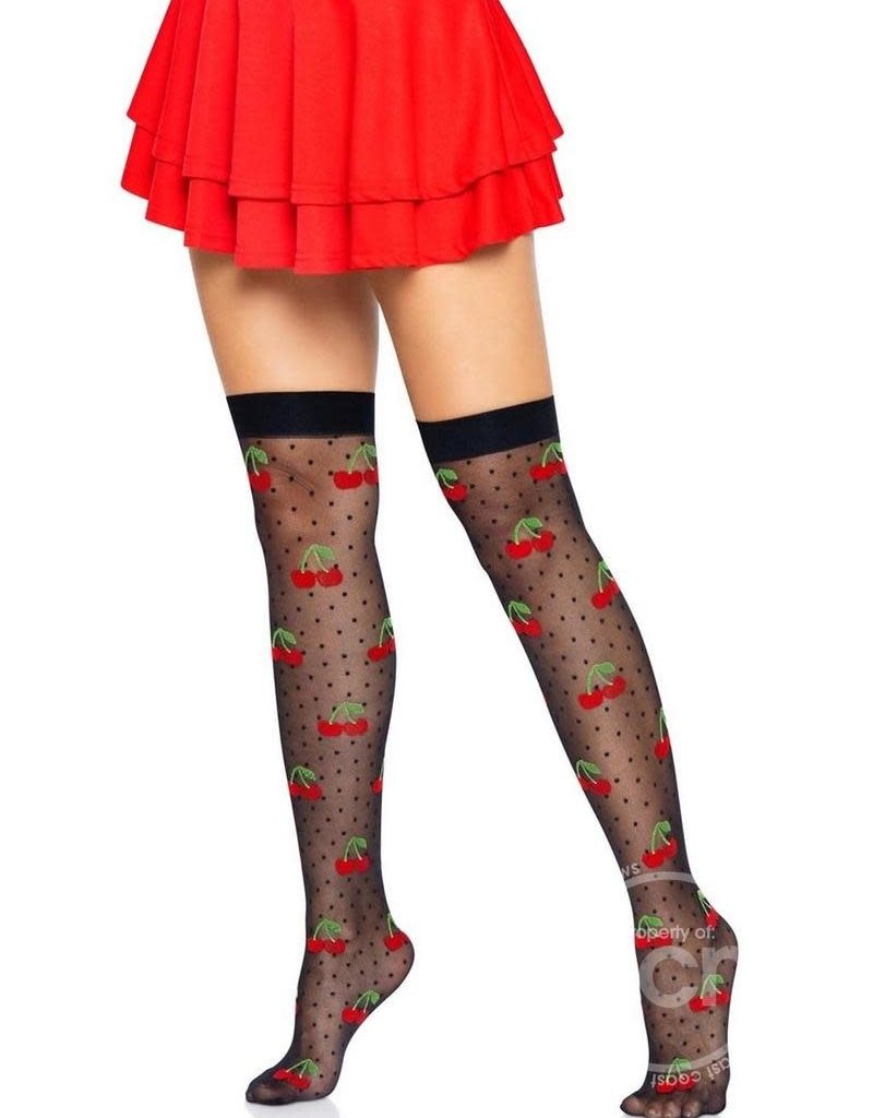 Leg Avenue Leg Avenue Spandex Sheer Polka Dot Cherry Thigh Highs - O/S