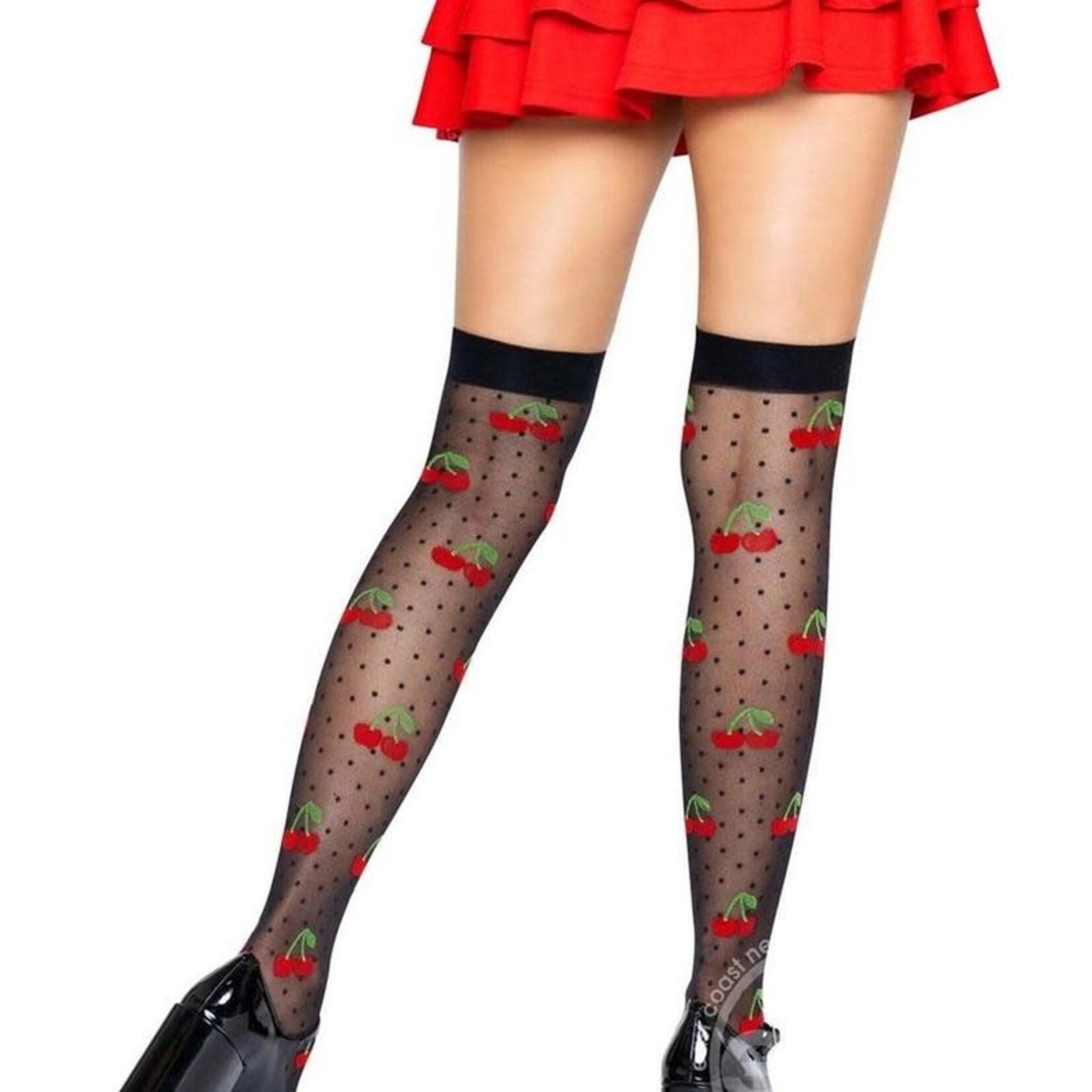 Leg Avenue Leg Avenue Spandex Sheer Polka Dot Cherry Thigh Highs - O/S