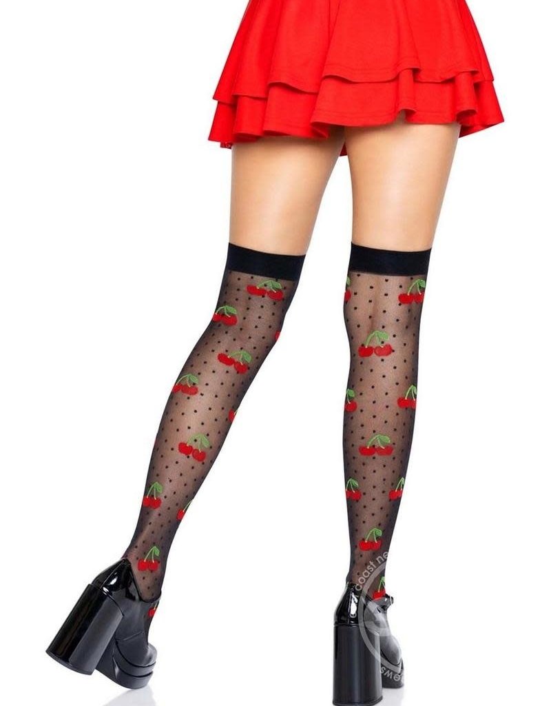 Leg Avenue Leg Avenue Spandex Sheer Polka Dot Cherry Thigh Highs - O/S