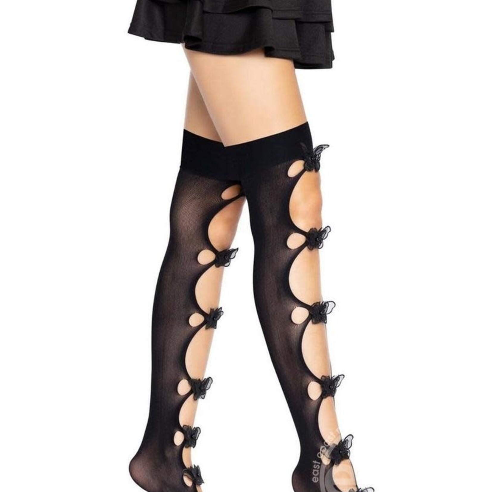 Leg Avenue Leg Avenue Opaque Net Cut-Out Butterfly Applique Thigh Highs - O/S