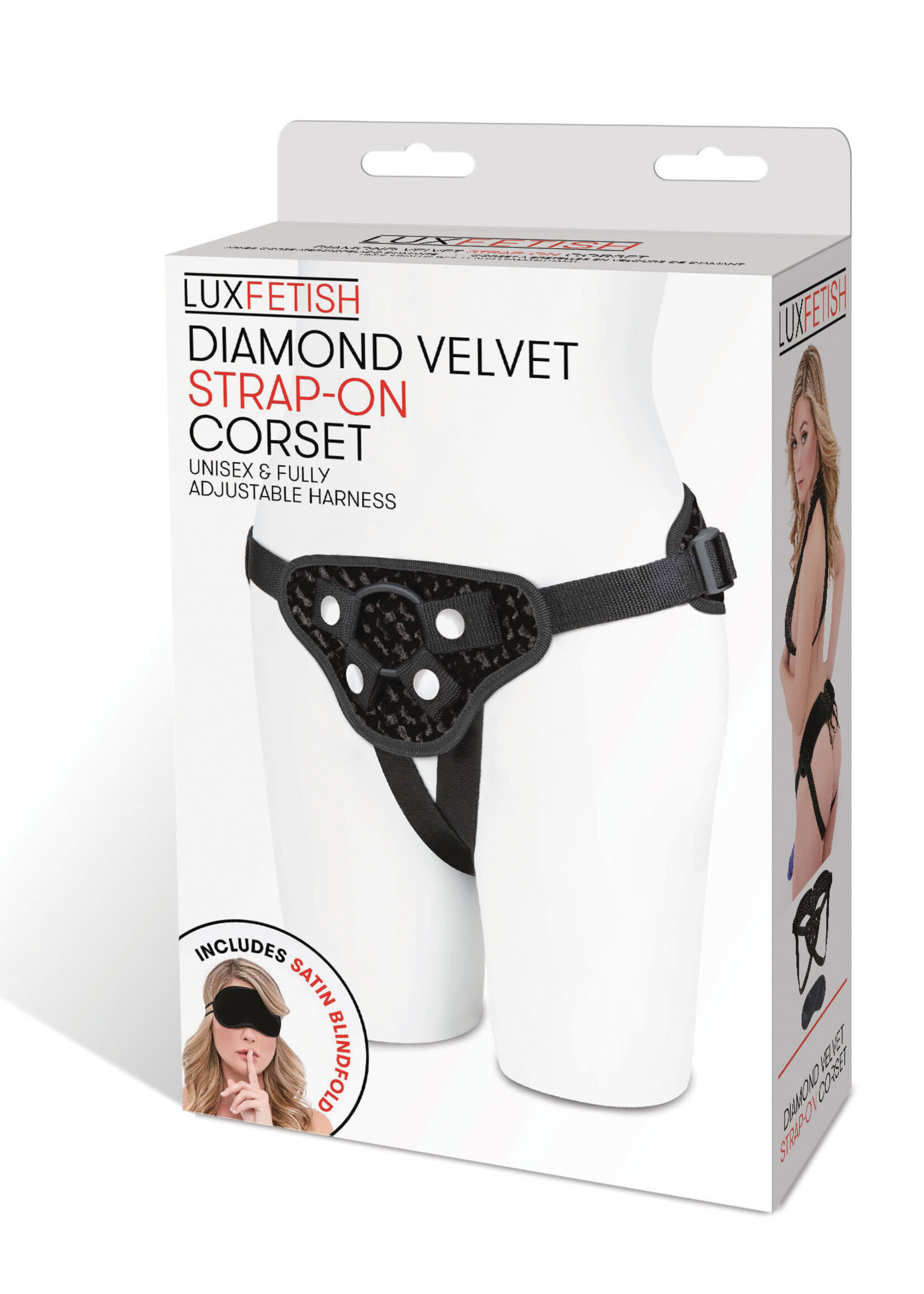 Lux Fetish Diamond Velvet Strap-on Corset - Black