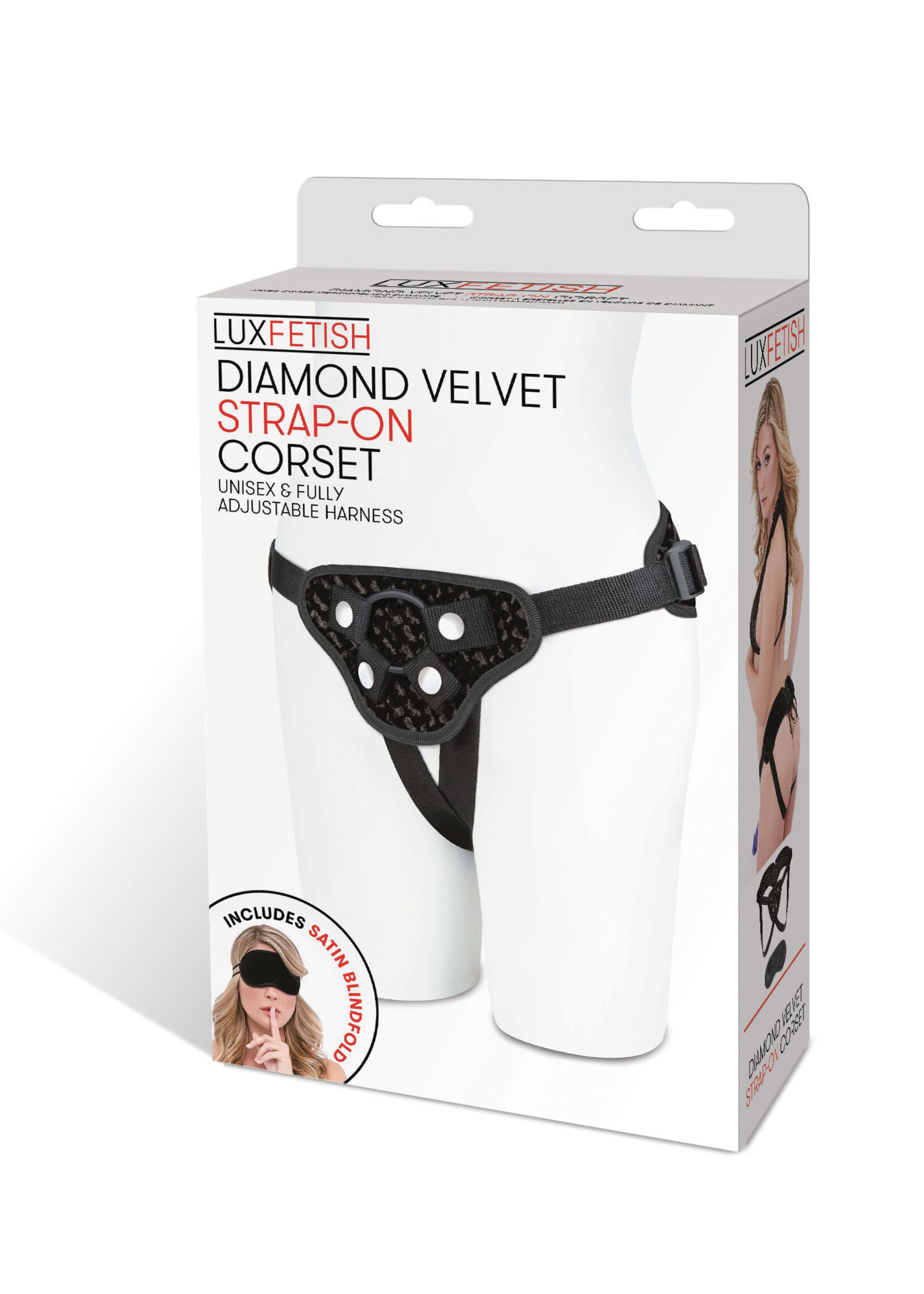 Lux Fetish Diamond Velvet Strap-on Corset - Black