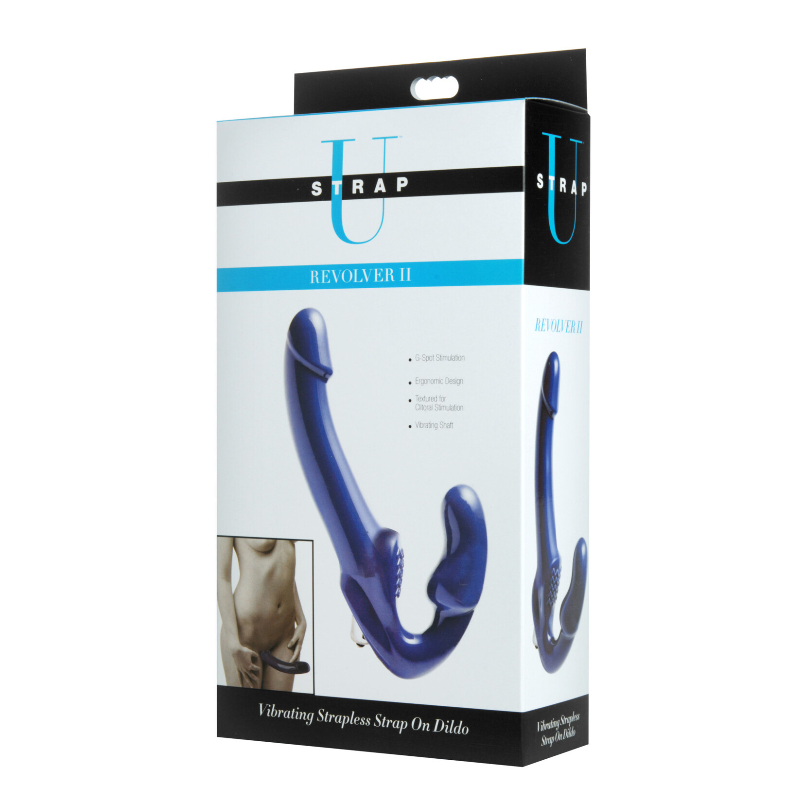 XR Brands Strap U Revolver II Vibrating Strapless Strap on Dildo - Blue