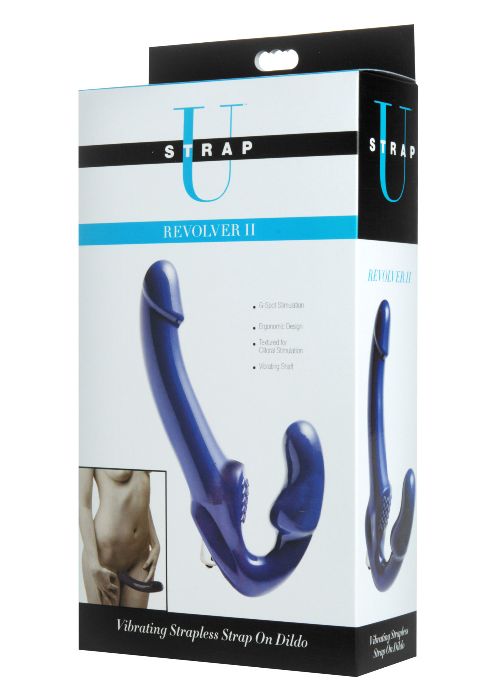 XR Brands Strap U Revolver II Vibrating Strapless Strap on Dildo - Blue