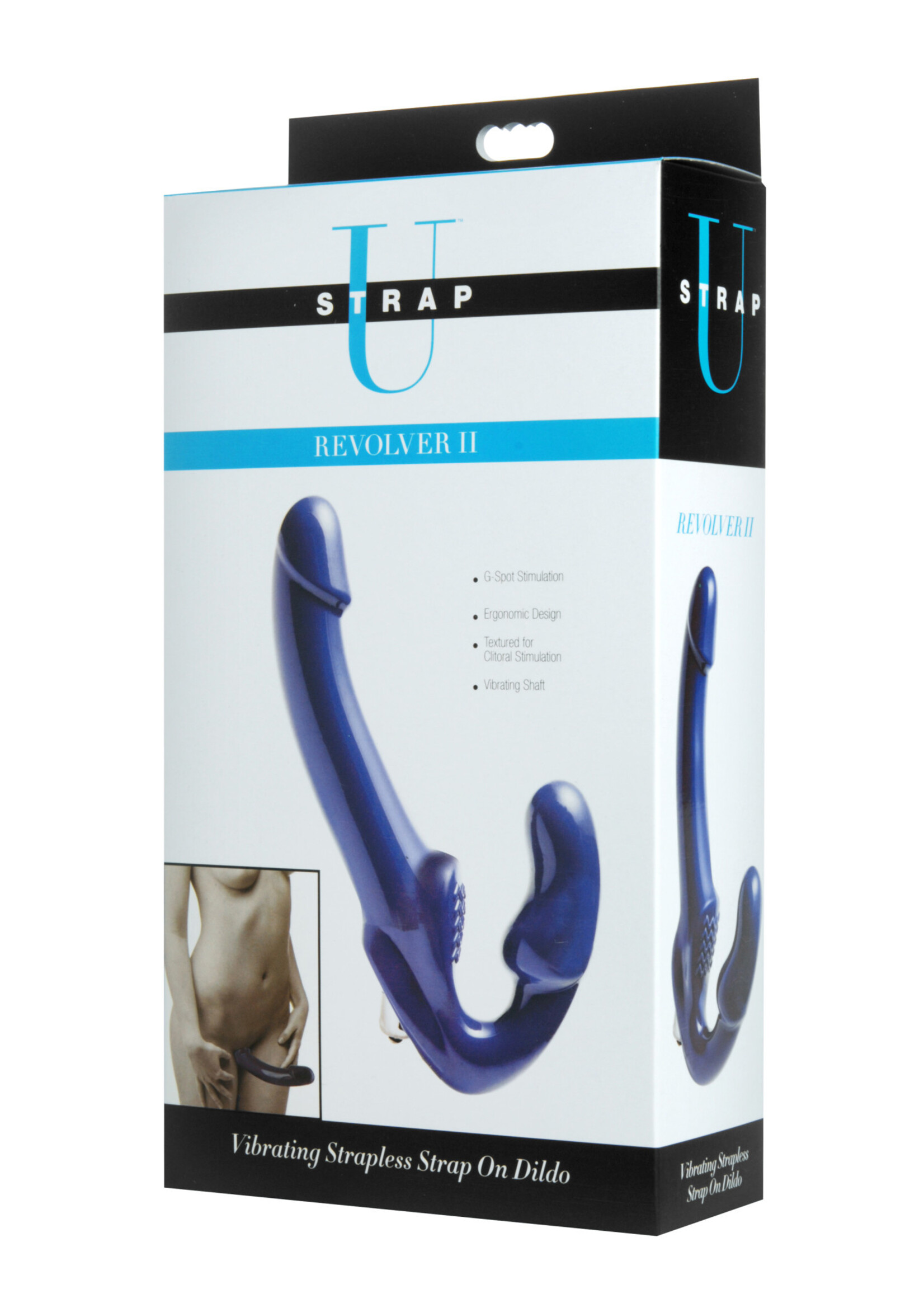 XR Brands Strap U Revolver II Vibrating Strapless Strap on Dildo - Blue