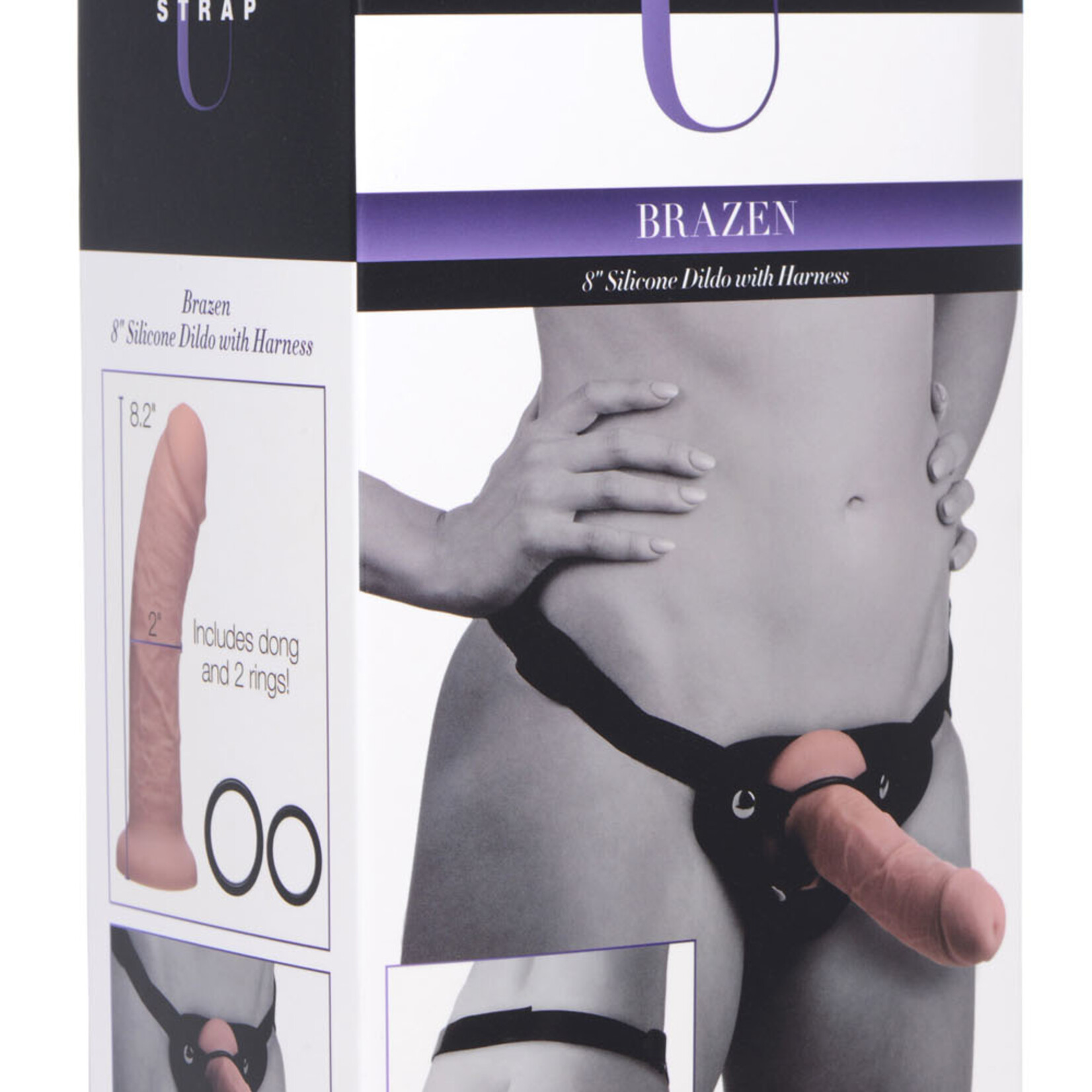 XR Brands Strap U Brazen 8 Inch Silicone Dildo With Harness