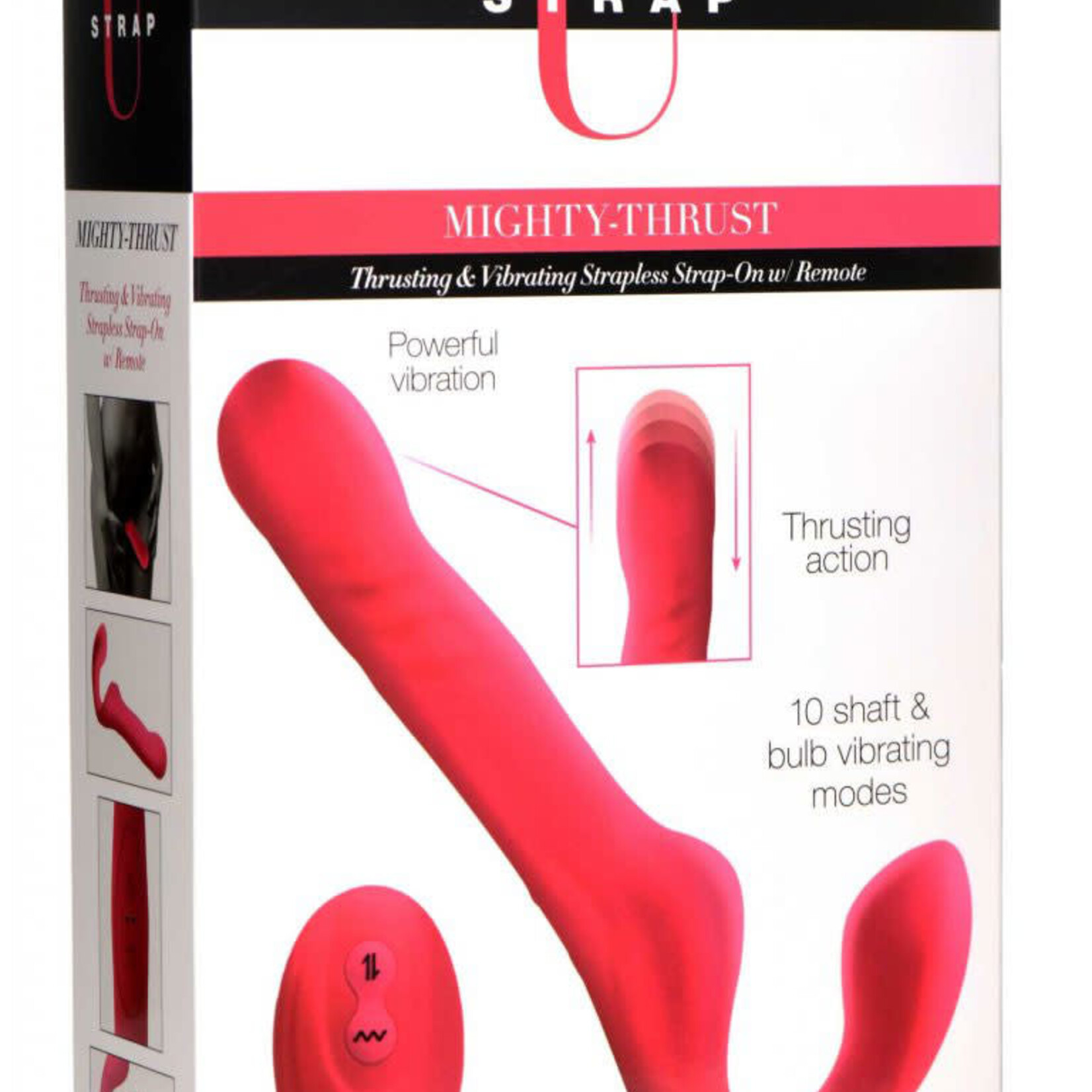 XR Brands Strap U Strap U Mighty-Thrust Thrusting & Vibrating Strapless Strap-On with Remote Control - Pink
