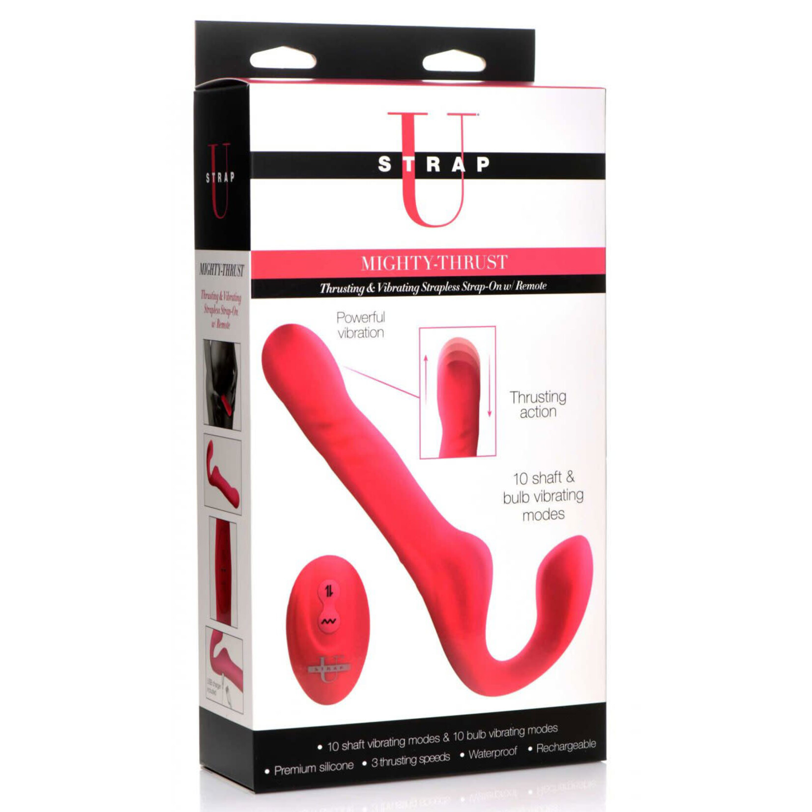 XR Brands Strap U Strap U Mighty-Thrust Thrusting & Vibrating Strapless Strap-On with Remote Control - Pink
